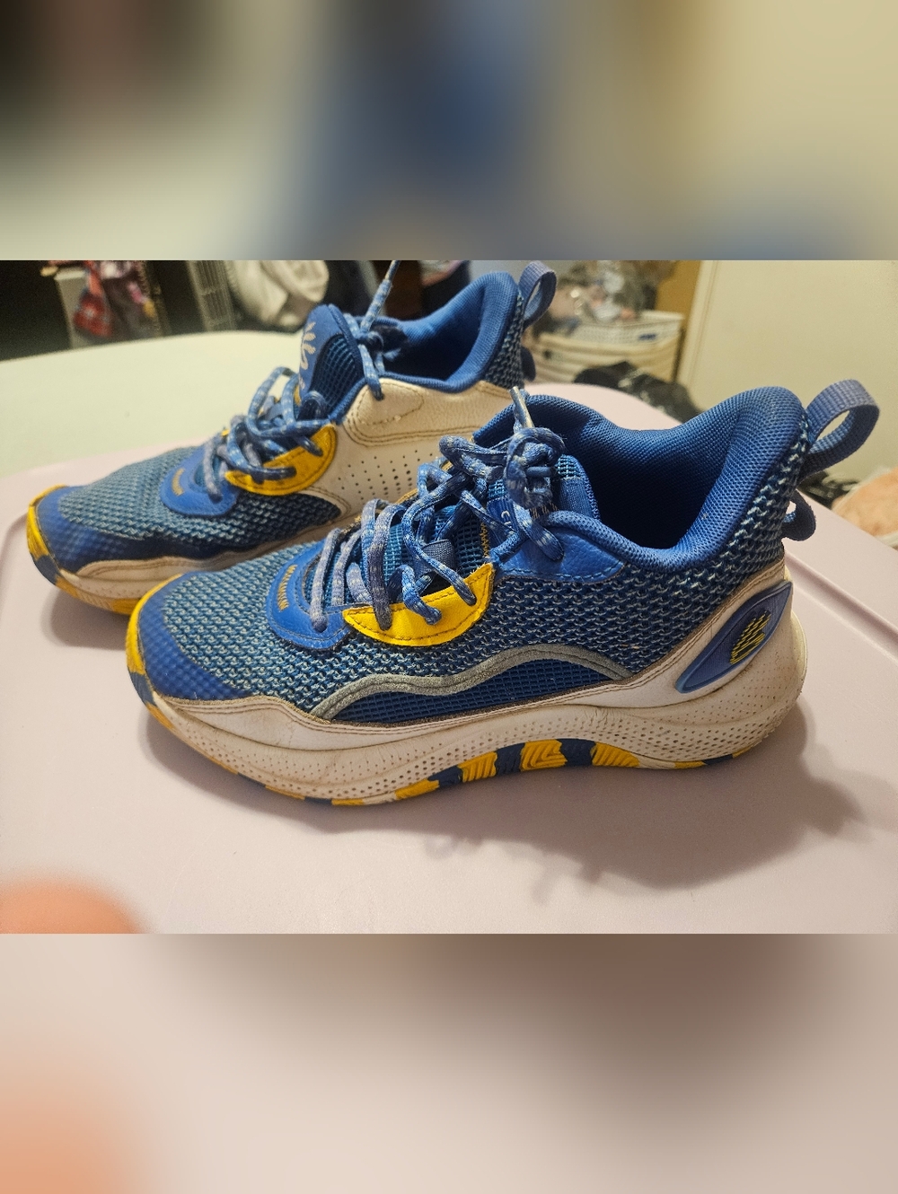 Under Armour Curry Flow Basketball Shoes Youth Blue Yellow Size 5.5 Steph Curry